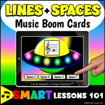 Preview of TREBLE LINES and SPACES BOOM CARDS™ Music Note Game Note Activity Google™