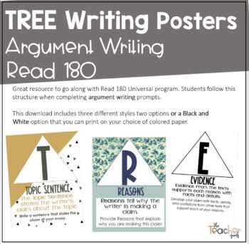 Preview of TREE Writing Posters | Argument Writing | Read 180 Universal Stage A