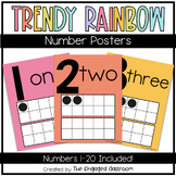 TRENDY RAINBOW Number Posters 1-20 | Bright Rainbow Decor 