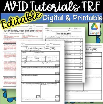 Preview of TRF Editable Tutorial Request AVID Middle High School Form Rubric Digital tutor
