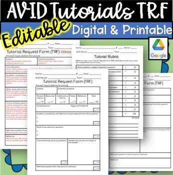 Preview of TRF Editable Tutorial Request AVID Middle School Form Rubric Digital Worksheet