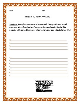 Preview of TRIBUTE TO MAYA ANGELOU- AN ACROSTIC ACTIVITY