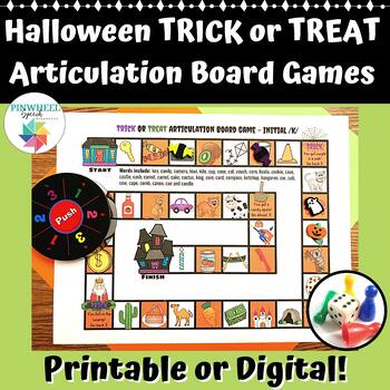 Preview of TRICK OR TREAT Halloween Articulation Board Games Speech Therapy Print Digital