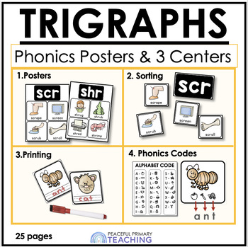 Preview of TRIGRAPHS Posters and 3 Phonics Centers - 1st Grade Phonics Activities
