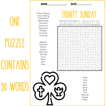 TRINITY SUNDAY word search puzzle worksheets activities | TPT