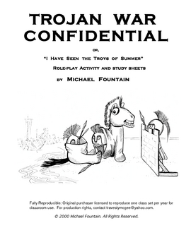 Preview of TROJAN WAR CONFIDENTIAL by Michael Fountain : Role Play / Study Sheets /Quizzes