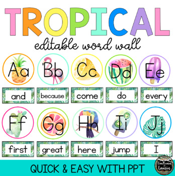 Preview of TROPICAL Classroom Decor - Word Wall (EDITABLE)
