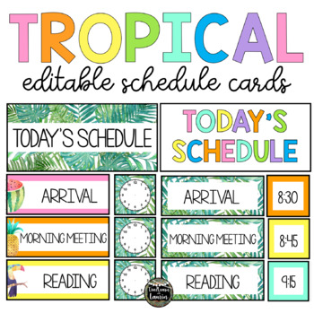 Preview of TROPICAL Decor Editable Schedule Cards