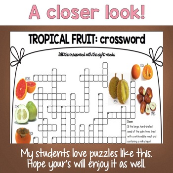 Tropical Fruit ESL/ELL Activity Crossword Puzzle by Lana s Classroom