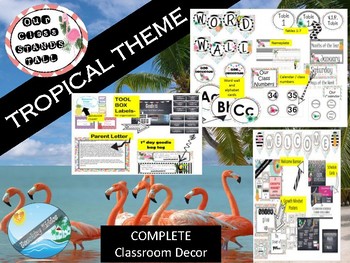 Preview of TROPICAL WATERCOLOR classroom themes decor bundles