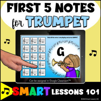 Preview of TRUMPET First Five Notes BOOM CARDS™ Beginner Band Music Note Game Trumpet