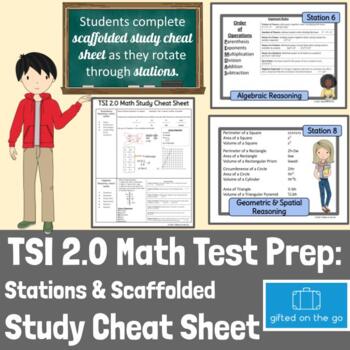 Preview of TSI 2.0 Math Test Prep:  Stations & Scaffolded Study Cheat Sheet