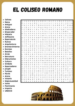 TTHE ROMAN COLOSSEUM WORD SEARCH PUZZLE IN SPANISH WORKSHEET ACTIVITY