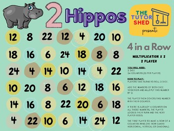 Preview of TTS Presents - 2 Hippos 4 in a Row - 2 Times Tables Game