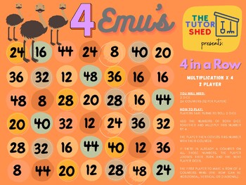 Preview of TTS Presents - 4 Emus 4 in a Row - 4 Times Tables Board Game