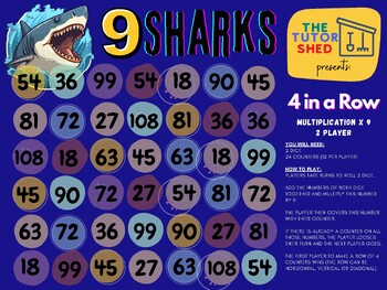 Preview of TTS Presents - 9 Sharks 4 in a Row - 9 Times Tables Games