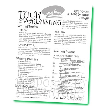 TUCK EVERLASTING Essay Writing Prompts & Grading Rubrics | TpT