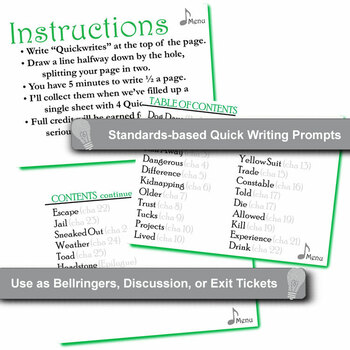 TUCK EVERLASTING Journal - Quickwrite Writing Prompts - PowerPoint