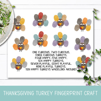 Preview of TURKEY FINGERPRINT CRAFT, THANKSGIVING COUNTING ACTIVITY, TEN LITTLE TURKEY POEM