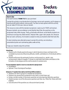 Preview of TV/Media Socialization Assignment with Multiple Activities