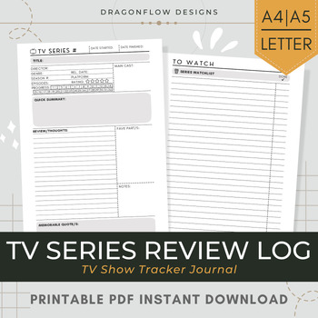 Preview of TV Series Review Log Printable | Show Watching Journal Template, Episode Tracker