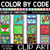 TWELVE DAYS OF CHRISTMAS Color by Number or Code Clip Art
