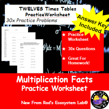 Preview of TWELVES Multiplication Tables 30x Question Worksheet **Editable w/Answer Key**