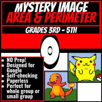 Preview of TWO Area and Perimeter Mystery Image (Pixel Art) Google Sheets - Pokemon Themed