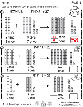 Two-digit Number Addition Christmas Worksheets By First And Fun 