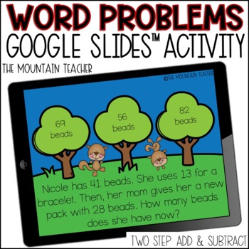 Preview of TWO STEP Addition and Subtraction Word Problems Google Slides Math Activity