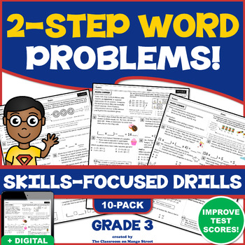 Preview of TWO-STEP WORD PROBLEMS UNIT: 10 Skills-Boosting, Practice Worksheets (3rd Grade)