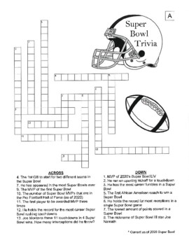 TWO Superbowl History Trivia Crosswords plus 2 Answer Keys by Ejjaidali's  Deli