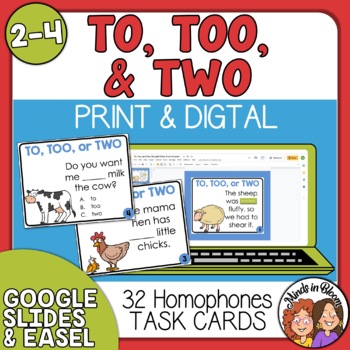 Preview of Homophones - To, Two, or Too - Task Cards Activity