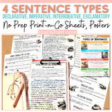 Four Types of Sentences Worksheets and Posters