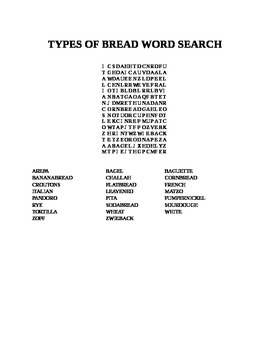 Preview of TYPES OF BREAD WORD SEARCH