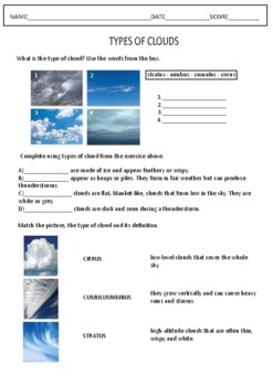 TYPES OF CLOUDS - exercises / test / identifying chart / label the clouds
