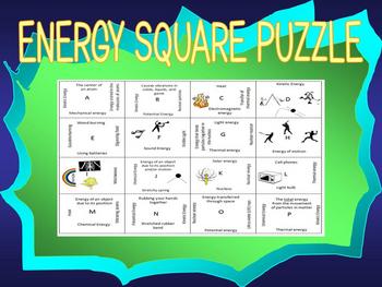 Preview of TYPES OF ENERGY: SQUARE PUZZLE ACTIVITY