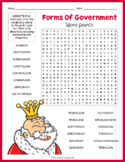 TYPES / FORMS OF GOVERNMENT Word Search Puzzle Worksheet Activity