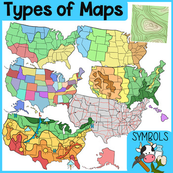 Preview of Types of Maps Clip Art | USA | Road, Weather, Climate, Physical, Political
