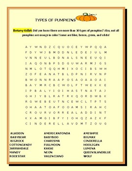 Preview of TYPES OF PUMPKINS: A BOTANY WORD SEARCH