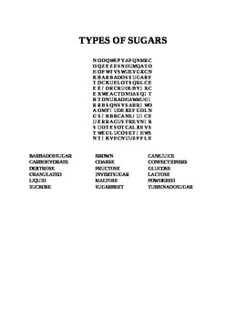 Preview of TYPES OF SUGARS WORD SEARCH