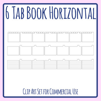 Tabbed Book File Folder Subject Notebook 6 Tab Clip Art Set Commercial Use