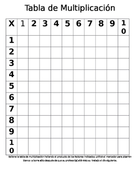 Preview of Tabla de Multiplicacion