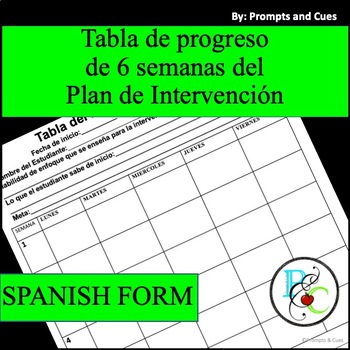 Preview of Tabla del progreso de 6 semanas del Plan de Intervención