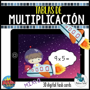 Preview of Tablas de multiplicación mixtas Boom cards Spanish distance learning