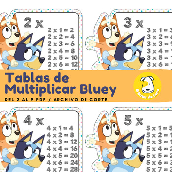 Preview of Tablas de multiplicar Bluey del 2 al 9 PDF / Archivo de corte Studio3 imprimible