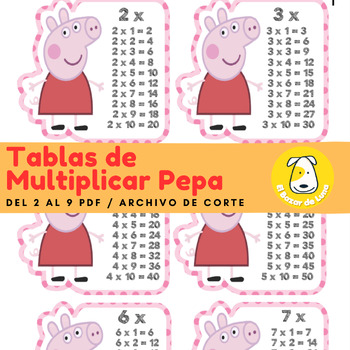 Preview of Tablas de multiplicar Pepa del 2 al 9 PDF / Archivo de corte Studio Imprimible