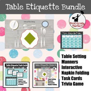 Preview of Table Etiquette and Manners BUNDLE - Lesson, Task cards, Game, and Place Setting
