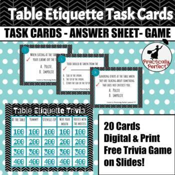Preview of Table Etiquette and Manners Task Cards - Plus Free Game! DIGITAL & PRINT 