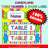 Table Number and Chair Labels in Candy Land Theme - 100% Editable